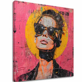 Pop art slika na platnu s motivom žena, portret, ljudi u narandžasto-ružičastih nijansama, drska atmosfera, gradski život i pop kultura, pogodan za kancelarije – glavna