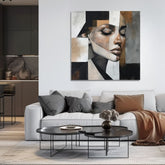 Art deko slika na platnu s motivom žena, lice, portret, ljudi u belo-bežih nijansama, mirna atmosfera, pogodan za dnevnog boravka | Elegantan slika žene Magická dokonalosť – proizvod