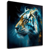 Art deko slika na platnu s motivom PREMIUM ART - Tiger's Mighty Spirit, tigar u plavo-narandžastih nijansama, intenzivna atmosfera, pogodan za kancelarije – glavna