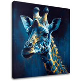 Pop art slika na platnu s motivom PREMIUM ART - Towering Majesty of Giraffe, pejzaž, priroda u plavo-zlatnih nijansama, priroda, pogodan za radne sobe – glavna