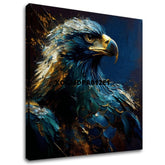 Art deko slika na platnu s motivom PREMIUM ART - Wilderness's Fearless Hunter, orol u plavo-zlatnih nijansama, veličanstvena atmosfera, pogodan za kancelarije – glavna