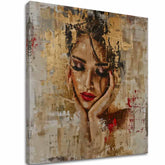 Art deko slika na platnu s motivom žena, lice, religiozni motiv, ljudi u bež-zlatnih nijansama, lepota, pogodan za dnevnog boravka | Elegantan slika žene Šarmantna múza – glavna