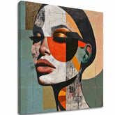 Pop art slika na platnu s motivom žena, lice, ljudi u bež-plavih nijansama, stilska atmosfera, lepota, pogodan za kancelarije | Elegantan slika žene Harmonija tvarov – glavna