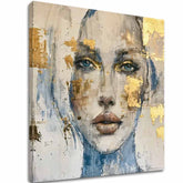 Art deko slika na platnu s motivom žena, lice, ljudi u belo-bežih nijansama, eterična atmosfera, elegancija, pogodan za dnevnog boravka | Elegantan slika žene Prenikavý pogled – glavna