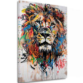 Moderan slika na platnu s motivom Graffiti Lion, lav u crno-narandžastih nijansama, energična atmosfera, snaga i sloboda | Slika Graffiti Lion – glavna