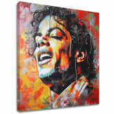 Moderan slika na platnu s motivom Michael Jackson - Hlas generácií u crveno-zlatnih nijansama, energična atmosfera | Slika Michael Jackson - Hlas generácií – glavna