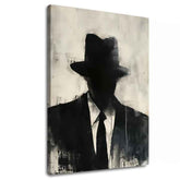 Ručno slikan slika na platnu s motivom The Faceless Mobster u crno-belih nijansama, tajanstvena atmosfera, tajna i gradski život | Slika The Faceless Mobster – glavna