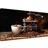 Vintage slika na platnu s motivom Čaro Obyčajných Vecí, šolja kafe u belo-smeđih nijansama, ugodna atmosfera, pogodan za kuhinje | Kafa slike za kuhinje Čaro Obyčajných Vecí – glavna