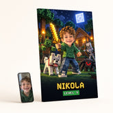 Minecraft slika sa fotografije dečaka sa imenom i levelom na platnu