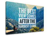 Moderan slika na platnu s motivom The best view comes, šuma, motivacioni citat u belo-crnih nijansama, priroda i unutrašnji mir, pogodan za kancelarije – proizvod
