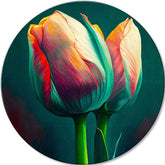 Pop art slika na platnu s motivom Manželský slub, tulipani, cveće, priroda u plavo-narandžastih nijansama, elegantna atmosfera, priroda i prolećna atmosfera – glavna