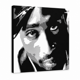 Ručno oslikana POP art slika 2 PAC 1 komad 2pac – 3D визуелизација ручно осликаног платна на белој позадини. Доминантне боје: црна, бела, сива.