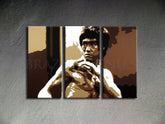 Ručno slikan slika na platnu s motivom AL Bruce Lee u smeđe-belih nijansama, intenzivna atmosfera, snaga i ikonografija | Ručno slikan POP Art slika AL Bruce Lee – proizvod