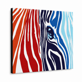 Ručno oslikana POP art slika BOJE 1 komad zebra – 3D визуелизација ручно осликаног платна на белој позадини. Доминантне боје: црвена, oranzová, плава, бела, црна.