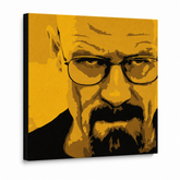 Ručno oslikana POP art slika Breaking Bad od 4 dela brb – 3D визуелизација ручно осликаног платна на белој позадини. Доминантне боје: жута, црна, смеђа.