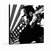 Ručno oslikana POP art slika Courier 1 deo kur – 3D визуелизација ручно осликаног платна на белој позадини. Доминантне боје: црна, бела, сива.