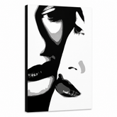 Ručno oslikana POP art slika Dve žene 1 komad 00 2w – 3D визуелизација ручно осликаног платна на белој позадини. Доминантне боје: црна, бела, сива.