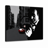 Ručno oslikana POP art slika Džejms Bond 1 deo bond3 – 3D визуелизација ручно осликаног платна на белој позадини. Доминантне боје: црна, сива, црвена.