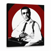Ručno oslikana POP art slika Džejms Bond 1 deo bond4 – 3D визуелизација ручно осликаног платна на белој позадини. Доминантне боје: црна, бела, црвена.