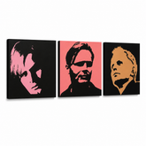 Ručno oslikana POP art slika Herbert Gronemajer 3 dela hg – 3D визуелизација ручно осликаног платна на белој позадини. Доминантне боје: црна, розе, наранџаста.