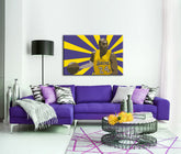 Pop art slika na platnu s motivom Koby Bryant, cveće, mapa, priroda, sportski motiv u belo-ljubičastih nijansama, energična atmosfera, pogodan za dnevnog boravka – glavna