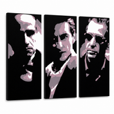 Ručno oslikana POP art slika KUM od 3 dela god3 – 3D визуелизација ручно осликаног платна на белој позадини. Доминантне боје: црна, розе, бела.