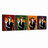 Ručno oslikana POP Art slika Lice sa ožiljkom - AL PAĆINO 4 dela 200x50cm al37 – 3D визуелизација ручно осликаног платна на белој позадини. Доминантне боје: црна, наранџаста, црвена, зелена, љубичаста.