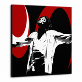 Ručno oslikana POP art slika Majkla Džeksona 1 deo mj1 – 3D визуелизација ручно осликаног платна на белој позадини. Доминантне боје: црна, црвена, бела.
