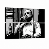 Ručno oslikana POP art slika MARLON BRANDO, 6 delova, mb9 – 3D визуелизација ручно осликаног платна на белој позадини. Доминантне боје: црна, бела, сива.