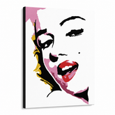 Ručno oslikana POP art slika Merilin Monro 1 komad pon7 – 3D визуелизација ручно осликаног платна на белој позадини. Доминантне боје: розе, црвена, црна, жута, сива.