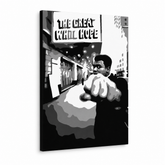 Ručno oslikana POP art slika Muhamed Ali 1 komad ali1 – 3D визуелизација ручно осликаног платна на белој позадини. Доминантне боје: црна, бела, сива.