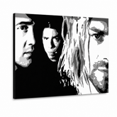 Ručno oslikana POP art slika Nirvana 1 komad nir – 3D визуелизација ручно осликаног платна на белој позадини. Доминантне боје: црна, бела, сива.