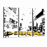 Ručno oslikana POP art slika NjUJORK 3 dela 0107 nyc – 3D визуелизација ручно осликаног платна на белој позадини. Доминантне боје: жута, црна, бела.
