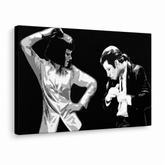 Ručno oslikana POP art slika Palp fikcija 1 komad pulp4 – 3D визуелизација ручно осликаног платна на белој позадини. Доминантне боје: црна, бела, сива.