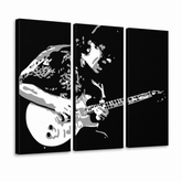 Ručno oslikana POP art slika Santana 3 dela san – 3D визуелизација ручно осликаног платна на белој позадини. Доминантне боје: црна, бела, сива.