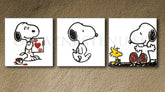Ručno slikan slika na platnu s motivom SNOOPY, srce u belo-crnih nijansama, razigrana atmosfera, ljubav i nostalgija | Ručno slikan POP Art slika SNOOPY – proizvod