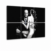 Ručno oslikana POP Art slika SOPRANOS od 6 delova, sop2 – 3D визуелизација ручно осликаног платна на белој позадини. Доминантне боје: црна, бела, плава.