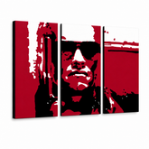 Ručno oslikana POP art slika Terminator 3 dela ter2 – 3D визуелизација ручно осликаног платна на белој позадини. Доминантне боје: црвена, црна, сива.