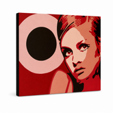Ručno oslikana POP Art slika Tvigi 1 komad 0001 tv – 3D визуелизација ручно осликаног платна на белој позадини. Доминантне боје: црвена, розе, црна, беж, наранџаста.