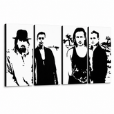 Ručno oslikana POP art slika U2 u crnoj boji, 4 dela U22 – 3D визуелизација ручно осликаног платна на белој позадини. Доминантне боје: црна, бела.