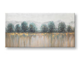 Papilora ručno slikani obraz na platnu DRVEĆE, planine, priroda u belo-plavim nijansama, 140x70 cm. Mirna atmosfera, idealno za dnevnu sobu.