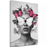 Moderan slika na platnu s motivom Butterfly Vision, leptiri, cveće u belo-crnih nijansama, eterična atmosfera, lepota i snovi | Slika Butterfly Vision – glavna