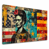 Moderan slika na platnu s motivom Frida Kahlo - Kultúrny odkaz, cveće u crveno-tirkiznih nijansama, odvažna atmosfera | Slika Frida Kahlo - Kultúrny odkaz – glavna