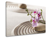 Klasičan slika na platnu s motivom FENG SHUI, orhideja, zen bašta, arhitektura, dečji motiv u ružičastih nijansama, mirna atmosfera, pogodan za dnevnog boravka – proizvod