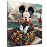 Industrijski slika na platnu s motivom Mickey Mouse v Luxuse, dečji motiv u zlatnih nijansama, pop kultura, pogodan za dnevnog boravka | Slika na platnu - Mickey Mouse v Luxuse – glavna
