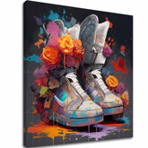 U boho stilu slika na platnu s motivom My Dream Shoes, cveće, priroda, sportski motiv u višebojnih nijansama, živahna atmosfera, pogodan za dnevnog boravka – glavna