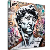 Pop art slika na platnu s motivom Rebel David, grafiti u belo-plavih nijansama | Slika na platnu - Rebel David, zidna dekoracija – glavna