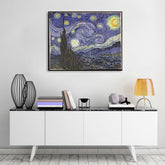Vintage slika na platnu s motivom Vincent van Gogh - Hviezdna noc, noćno nebo, zvezde, mapa, priroda u belo-plavih nijansama, pogodan za radne sobe – glavna