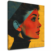 Moderan slika na platnu s motivom Elegantna ikona u žuto-crnih nijansama, stilska atmosfera, lepota i nostalgija | Audrey Hepburn slika na platnu - Elegantna ikona – glavna
