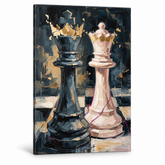 Slika šahovske figure kralja na platnu — 3D vizuelizacija canvasa sa vidljivim drvenim ramom, Papilora Premium Art.
